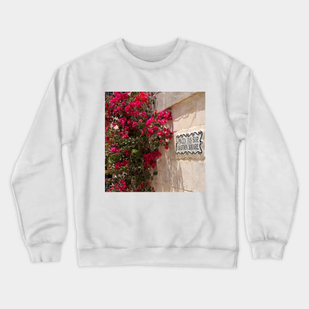 Bouganvillea, Malta. Maltese views, Mediterranean sea Crewneck Sweatshirt by JonDelorme